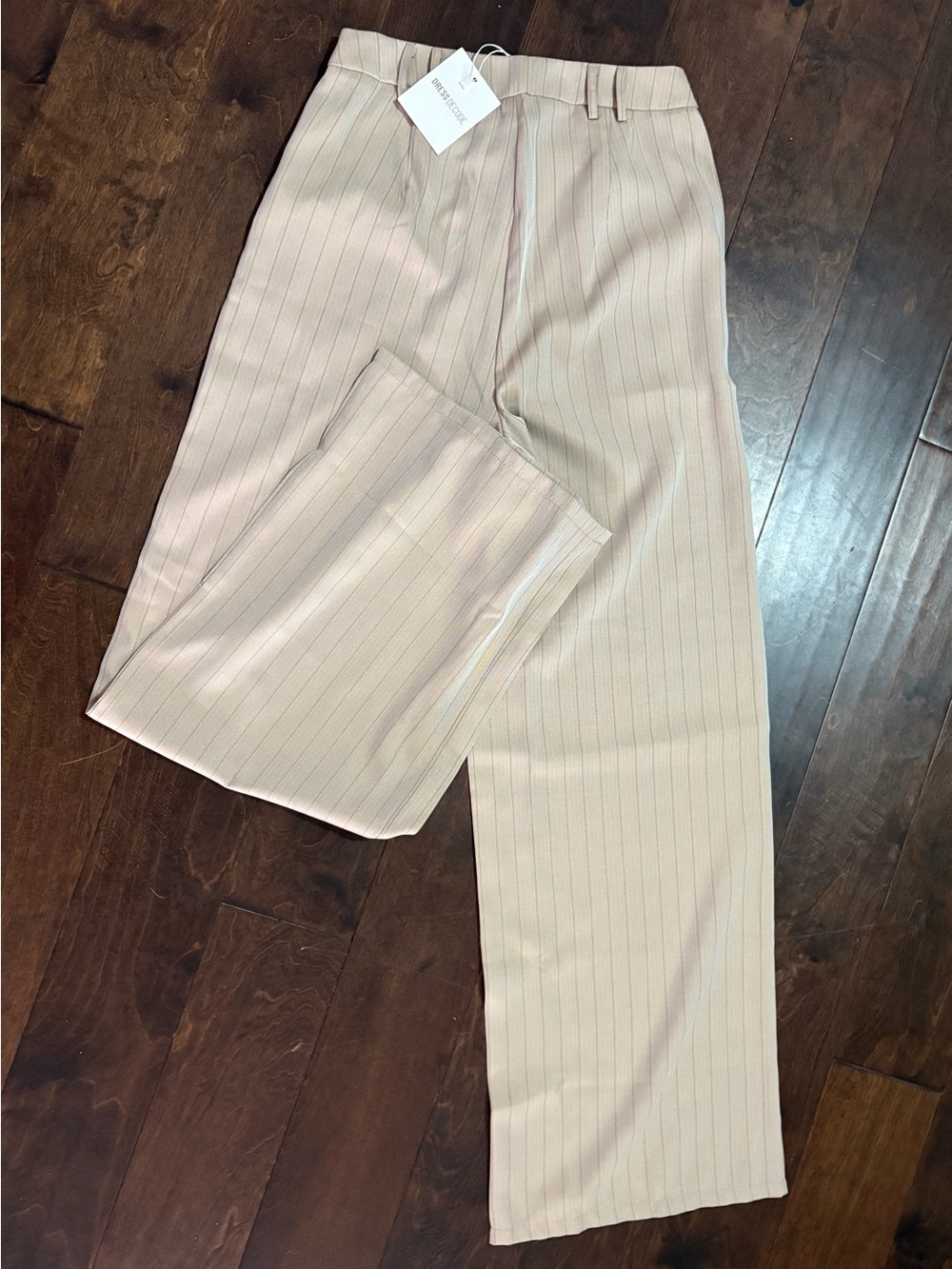 Wide-Leg Pinstripe Trousers in Light Cream - Unbranded
